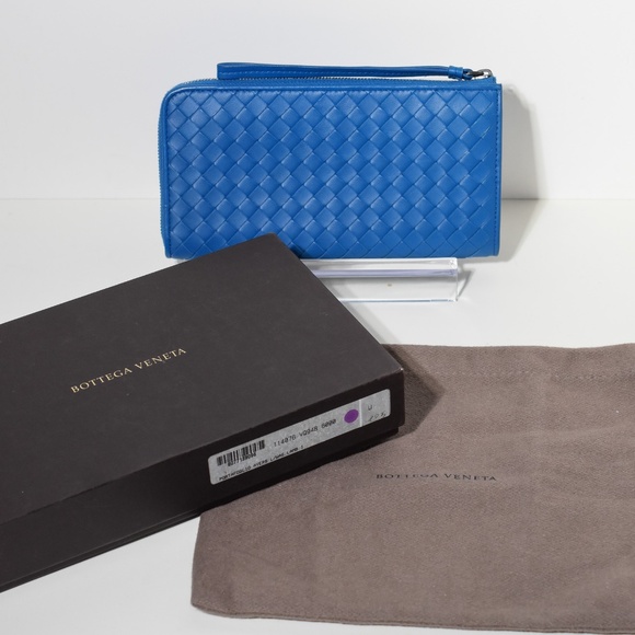 Bottega Veneta Aqua Intrecciato Nappa Leather Zip Wallet Blue - Picture 10 of 10